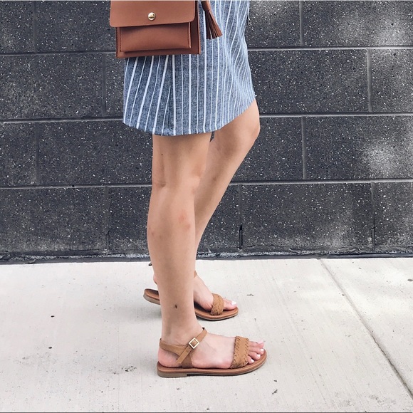 Tan Braided Flat Ankle Strap Sandals - Picture 2 of 8